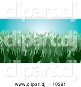 Vector Clipart of Green Silhouetted Hands in a Crowd by AtStockIllustration
