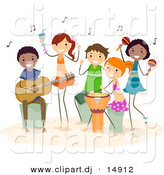 Vector Clipart of Happy Cartoon Beach Kids Playing Music by BNP Design Studio