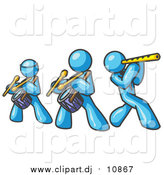 Vector Clipart of Light Blue Men Playing Flutes and Drums at a Music Concert by Leo Blanchette