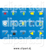 Vector Clipart of Media Button Icons on Blue by Rasmussen Images