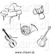 Vector Clipart of Music Instruments in Black and White by Vector Tradition SM