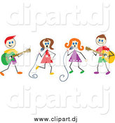 Vector Clipart of Musical Stick Kids in a Band by Prawny