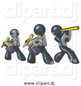 Vector Clipart of Navy Blue Men Playing Flutes and Drums in a Band by Leo Blanchette