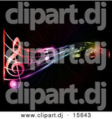 Vector Clipart of Neon Music Notes over Black by KJ Pargeter