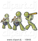 Vector Clipart of Olive Green Men Playing Flutes and Drums at a Music Concert by Leo Blanchette