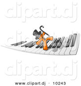 Vector Clipart of Orange Man Dancing on Piano Keyboard Keys by Leo Blanchette