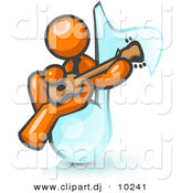 Vector Clipart of Orange Man Playing a Guitar While Sitting on a Giant Music Note by Leo Blanchette