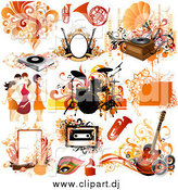October 8th, 2014: Vector Clipart of Orange Musical Instruments, Women and Design Elements by OnFocusMedia