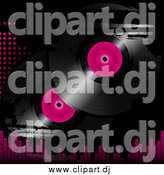 Vector Clipart of Pink and Black Vinyl Records on a Grunge Background with Dots and Equalizer Bars by Elaineitalia