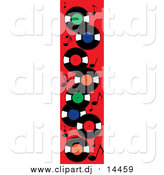Vector Clipart of Record Albums and Music Notes on Red by Pams Clipart