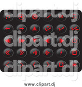 Vector Clipart of Red Media Button Icons on Black by Rasmussen Images