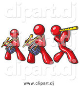 Vector Clipart of Red Men Playing Flutes and Drums in a Band by Leo Blanchette