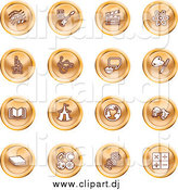 May 24th, 2015: Vector Clipart of Round Orange Icons of Music Notes, Guitar, Clapperboard, Atom, Microscope, Atoms, Messenger, Painting, Book, Circus Tent, Globe, Masks, Sports Balls, and Math by AtStockIllustration