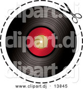 May 3rd, 2016: Vector Clipart of Scissors Cutting on a Dotted Line Around a Vinyl Record by Michaeltravers