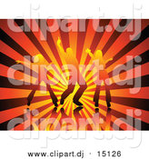 Vector Clipart of Silhouetted Dancers over Blue Rays by KJ Pargeter