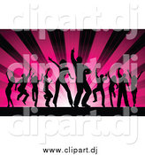 Vector Clipart of Silhouetted Dancers over Pink Shining Rays by KJ Pargeter
