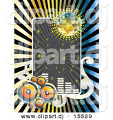August 20th, 2012: Vector Clipart of Speakers, Disco Ball, Sparkles, and Equalizer Frame over Sun Rays by Andrei Marincas