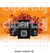 Vector Clipart of Stereo Speakers Pointed in Different Directions over an Orange Background with Vines and Circles by Paulo Resende