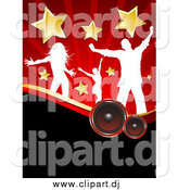 December 29th, 2014: Vector Clipart of White Silhouetted Dancers with Stars, over Speakers and Red Rays by KJ Pargeter