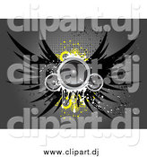 Vector Clipart of Winged Speakers with Yellow Circles, over a Gray Grungy Background with Dots by KJ Pargeter