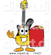 Vector of a Cartoon Guitar Holding a Red Sales Price Tag by Mascot Junction