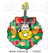 Vector of a Cartoon Guitar in the Center of a Christmas Wreath by Toons4Biz