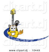 Vector of a Cartoon Guitar Logo with a Blue Dash by Mascot Junction