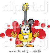 Vector of a Cartoon Guitar Logo with a Red Paint Splatter by Toons4Biz