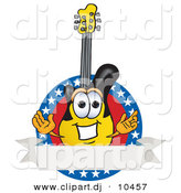 Vector of a Cartoon Guitar Logo with Stars and a Blank Label by Mascot Junction