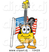 Vector of a Cartoon Guitar Pledging Allegiance to an American Flag by Mascot Junction