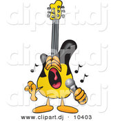 Vector of a Cartoon Guitar Singing Loud into a Microphone by Toons4Biz