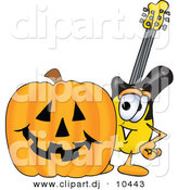 Vector of a Cartoon Guitar with a Carved Halloween Pumpkin by Mascot Junction