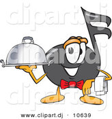 Vector of a Cartoon Music Note Dressed As a Waiter and Holding a Serving Platter by Toons4Biz