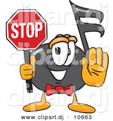 Vector of a Cartoon Music Note Holding a Stop Sign by Toons4Biz