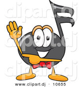 Vector of a Cartoon Music Note Waving and Pointing by Toons4Biz
