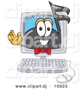 Vector of a Cartoon Music Note Waving from Inside a Computer Screen by Toons4Biz