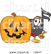 Vector of a Cartoon Music Note with a Carved Halloween Pumpkin by Toons4Biz
