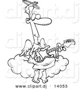 Vector of Cartoon Angel Man Playing a Guitar - Coloring Page Outline by Toonaday