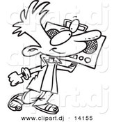 Vector of Cartoon Boy Carrying a Boom Box - Coloring Page Outline by Toonaday