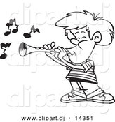 Vector of Cartoon Boy Playing a Clarinet - Coloring Page Outline by Toonaday