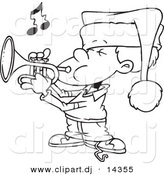 August 23rd, 2012: Vector of Cartoon Boy Playing Christmas Music on a Trumpet - Coloring Page Outline by Toonaday