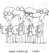Vector of Cartoon Choir with 4 Senior Men and Women Singing - Coloring Page Outline by Toonaday