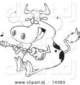 Vector of Cartoon Cow Guitarist - Coloring Page Outline by Toonaday