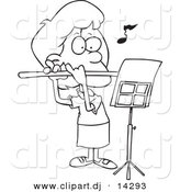 August 23rd, 2012: Vector of Cartoon Flautist Girl - Coloring Page Outline by Toonaday