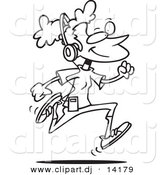 Vector of Cartoon Girl Listening to Music and Running - Coloring Page Outline by Toonaday