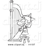 Vector of Cartoon Girl Playing a Harp - Coloring Page Outline by Toonaday