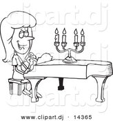 Vector of Cartoon Girl Playing a Piano - Coloring Page Outline by Toonaday