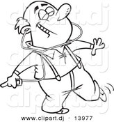 Vector of Cartoon Happy Man Dancing and Listening to Music on an Mp3 Player - Coloring Page Outline by Toonaday