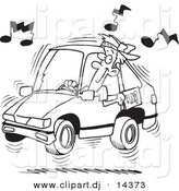 August 23rd, 2012: Vector of Cartoon Man Blaring Rap Music in His Car - Coloring Page Outline by Toonaday