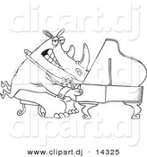 Vector of Cartoon Rhino Pianist - Coloring Page Outline by Toonaday
